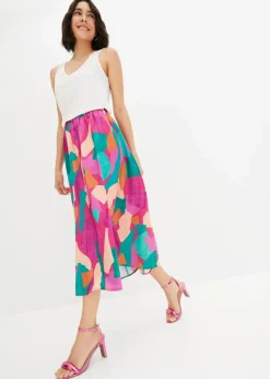 bonprix Bekleidung·Sportbekleidung|Röcke^bedruckter Satin-Rock pink/petrol bedruckt