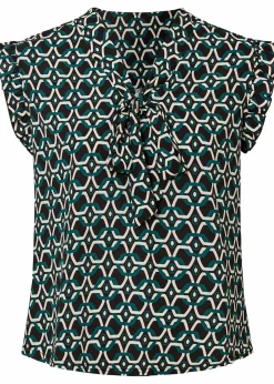 bonprix Nachhaltigere Materialien|Blusen & Tuniken^bedrucktes Blusentop schwarz/petrol graphisch bedruckt