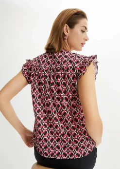 bonprix Bekleidung·Jacken & Mäntel|Blusen & Tuniken^bedrucktes Blusentop schwarz/pink graphisch bedruckt