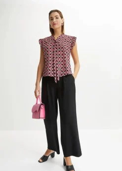 bonprix Bekleidung·Jacken & Mäntel|Blusen & Tuniken^bedrucktes Blusentop schwarz/pink graphisch bedruckt