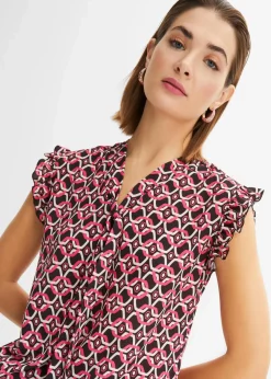 bonprix Bekleidung·Jacken & Mäntel|Blusen & Tuniken^bedrucktes Blusentop schwarz/pink graphisch bedruckt