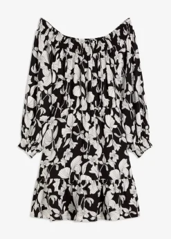 bonprix Nachhaltigere Materialien|Kleider^bedrucktes Carmen-Kleid schwarz/weiß floral