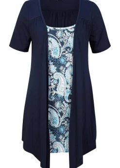 bonprix Shirts & Tops|Nachhaltigere Materialien^Bedrucktes 2in1 Shirt mit Rundhals dunkelblau paisley