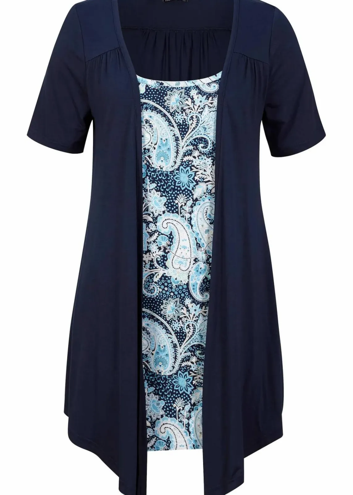 bonprix Shirts & Tops|Nachhaltigere Materialien^Bedrucktes 2in1 Shirt mit Rundhals dunkelblau paisley