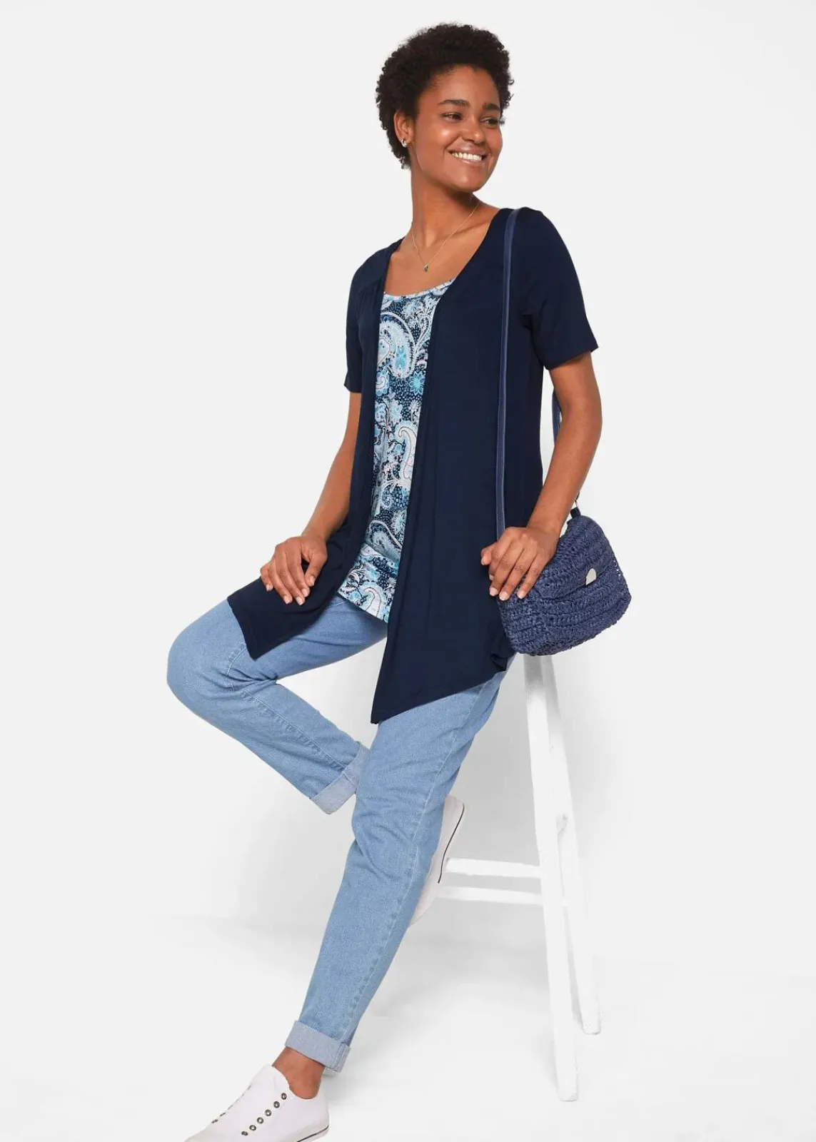 bonprix Shirts & Tops|Nachhaltigere Materialien^Bedrucktes 2in1 Shirt mit Rundhals dunkelblau paisley