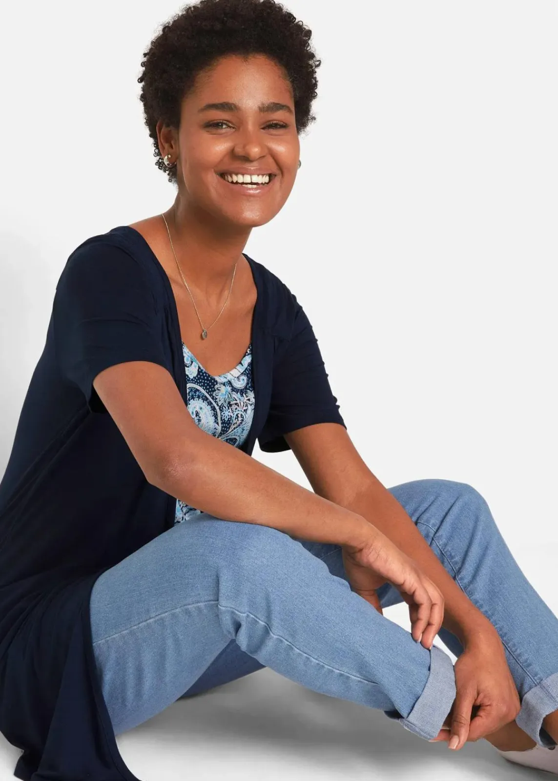 bonprix Shirts & Tops|Nachhaltigere Materialien^Bedrucktes 2in1 Shirt mit Rundhals dunkelblau paisley