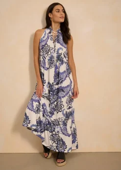 bonprix Bekleidung·Pullover & Strickjacken|Kleider^bedrucktes Jerseykleid weiß/blau paisley