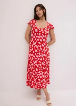 bonprix Kleider|Nachhaltigere Materialien^bedrucktes Jerseykleid aus softem Viskose-Mix rot geblümt