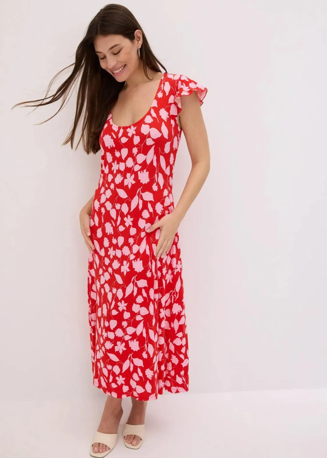 bonprix Kleider|Nachhaltigere Materialien^bedrucktes Jerseykleid aus softem Viskose-Mix rot geblümt