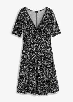 bonprix Bekleidung·Pullover & Strickjacken|Kleider^Bedrucktes Jersey-Kleid mit Drapierung schwarz / weiß graphisch bedruckt