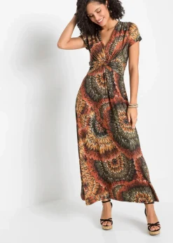 bonprix Kleider|Bekleidung·Pullover & Strickjacken^Bedrucktes Jersey-Maxikleid braun/oliv bedruckt