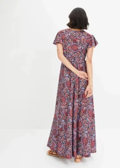 bonprix Kleider|Bekleidung·Pullover & Strickjacken^Bedrucktes Jersey-Maxikleid blau/rost bedruckt