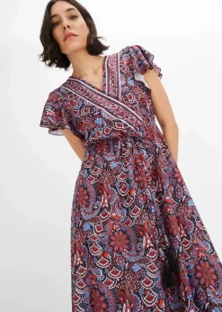 bonprix Kleider|Bekleidung·Pullover & Strickjacken^Bedrucktes Jersey-Maxikleid blau/rost bedruckt