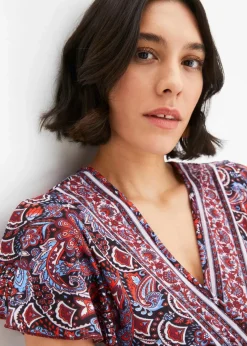 bonprix Kleider|Bekleidung·Pullover & Strickjacken^Bedrucktes Jersey-Maxikleid blau/rost bedruckt