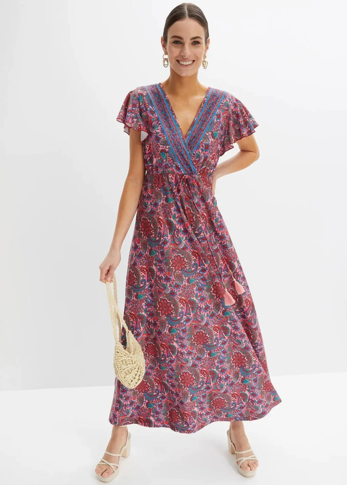 bonprix Bekleidung·Pullover & Strickjacken|Kleider^Bedrucktes Jersey-Maxikleid rosa floral