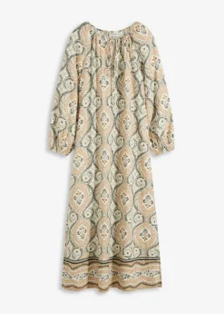 bonprix Bekleidung·Pullover & Strickjacken|Nachhaltigere Materialien^bedrucktes Kaftan-Kleid aus fließender Viskose sand bedruckt