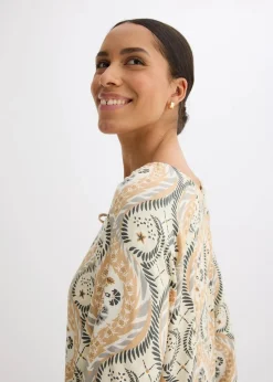 bonprix Bekleidung·Pullover & Strickjacken|Nachhaltigere Materialien^bedrucktes Kaftan-Kleid aus fließender Viskose sand bedruckt