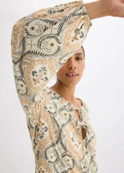 bonprix Bekleidung·Pullover & Strickjacken|Nachhaltigere Materialien^bedrucktes Kaftan-Kleid aus fließender Viskose sand bedruckt