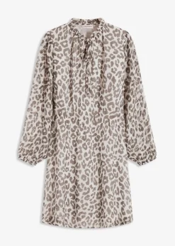 bonprix Kleider|Nachhaltigere Materialien^bedrucktes Kleid wollweiß/anthrazit leo bedruckt