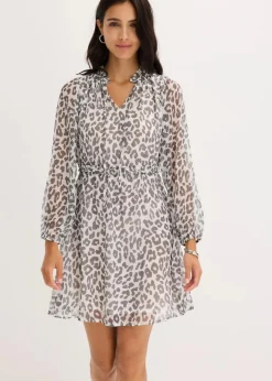 bonprix Kleider|Nachhaltigere Materialien^bedrucktes Kleid wollweiß/anthrazit leo bedruckt