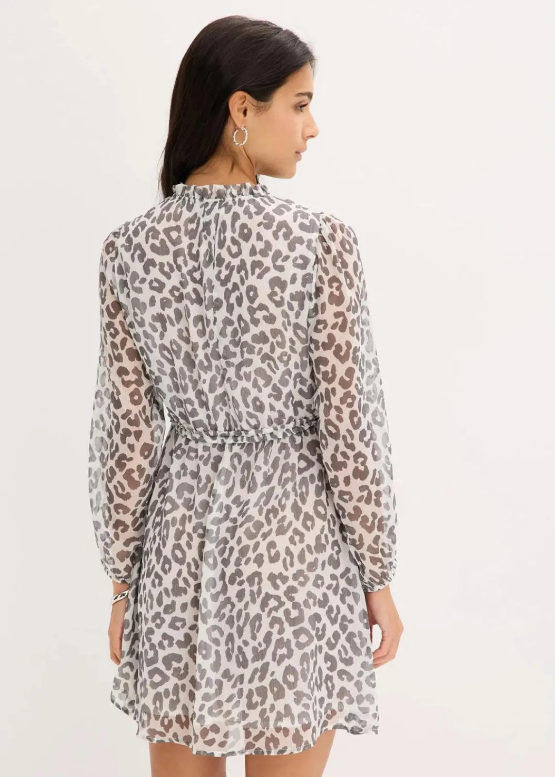 bonprix Kleider|Nachhaltigere Materialien^bedrucktes Kleid wollweiß/anthrazit leo bedruckt