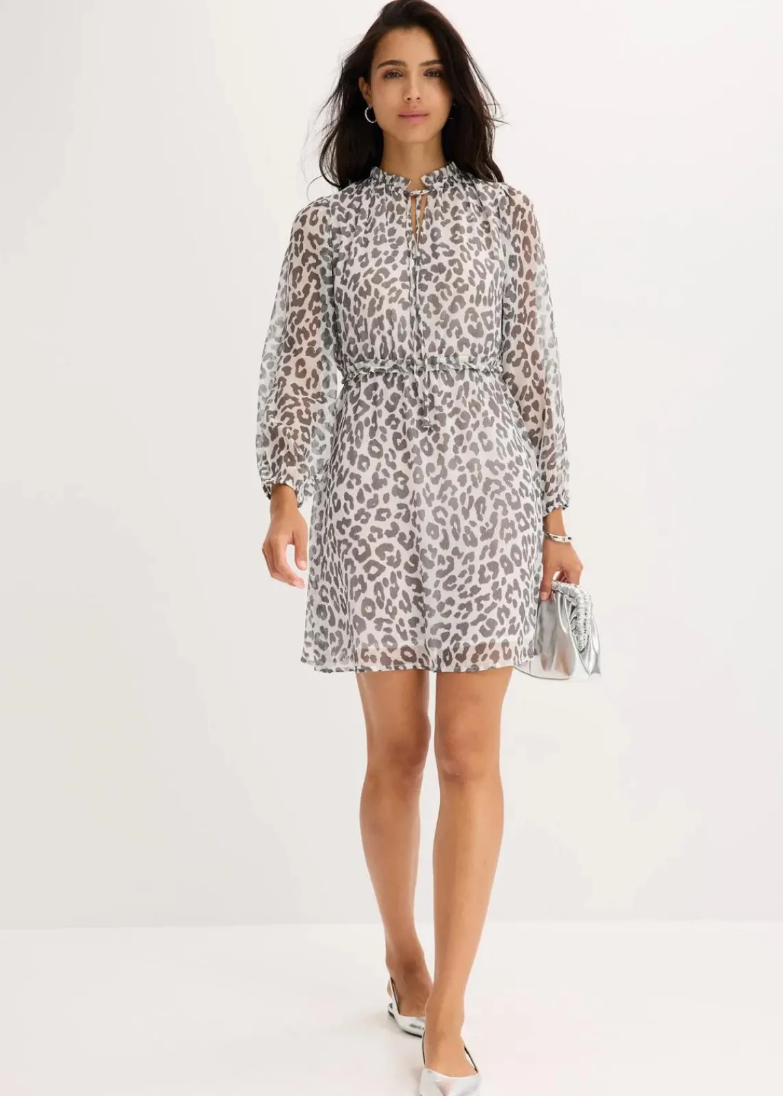 bonprix Kleider|Nachhaltigere Materialien^bedrucktes Kleid wollweiß/anthrazit leo bedruckt