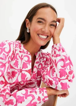 bonprix Kleider|Bekleidung·Pullover & Strickjacken^bedrucktes Kleid pink bedruckt
