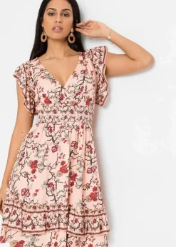 bonprix Kleider|Bekleidung·Pullover & Strickjacken^Bedrucktes Kleid apricot floral