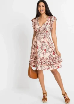 bonprix Kleider|Bekleidung·Pullover & Strickjacken^Bedrucktes Kleid apricot floral