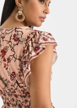 bonprix Kleider|Bekleidung·Pullover & Strickjacken^Bedrucktes Kleid apricot floral