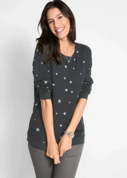 bonprix Shirts & Tops^Bedrucktes Langarmshirt aus Baumwolle schwarz bedruckt