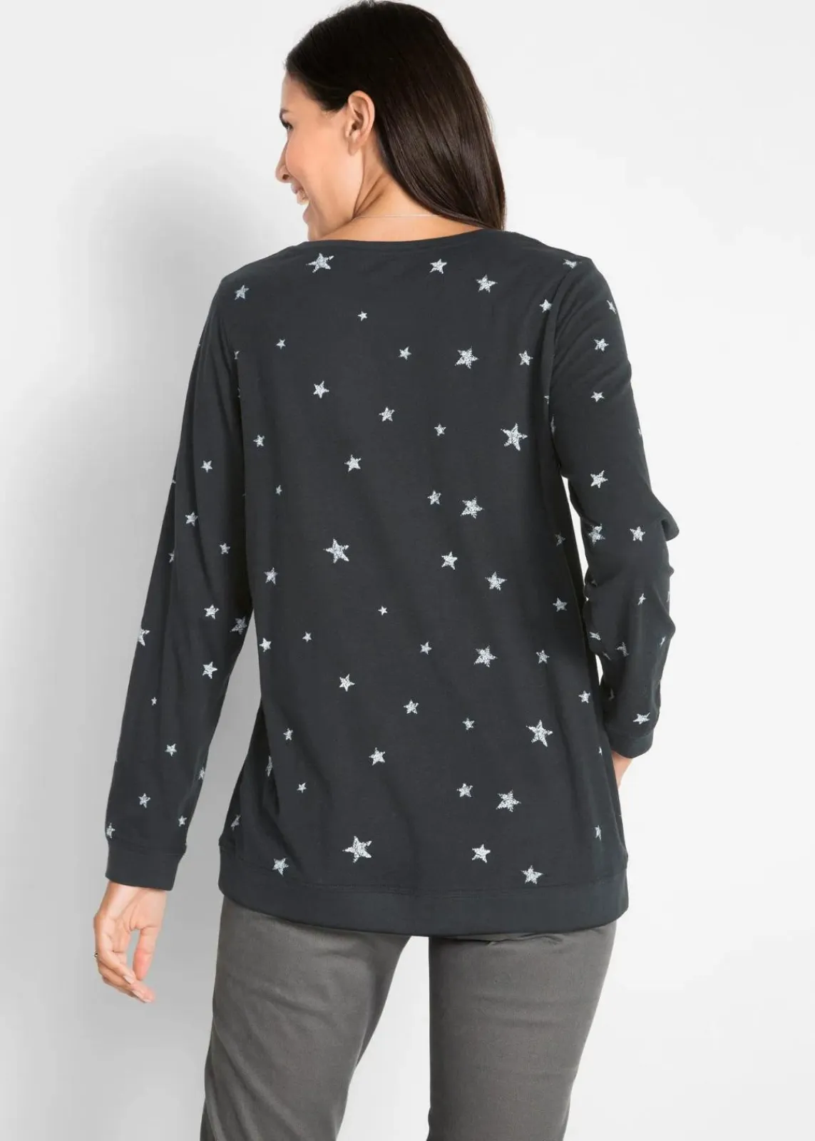 bonprix Shirts & Tops^Bedrucktes Langarmshirt aus Baumwolle schwarz bedruckt