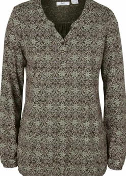 bonprix Shirts & Tops^Bedrucktes Langarmshirt mit Henley-Kragen rauchgrün