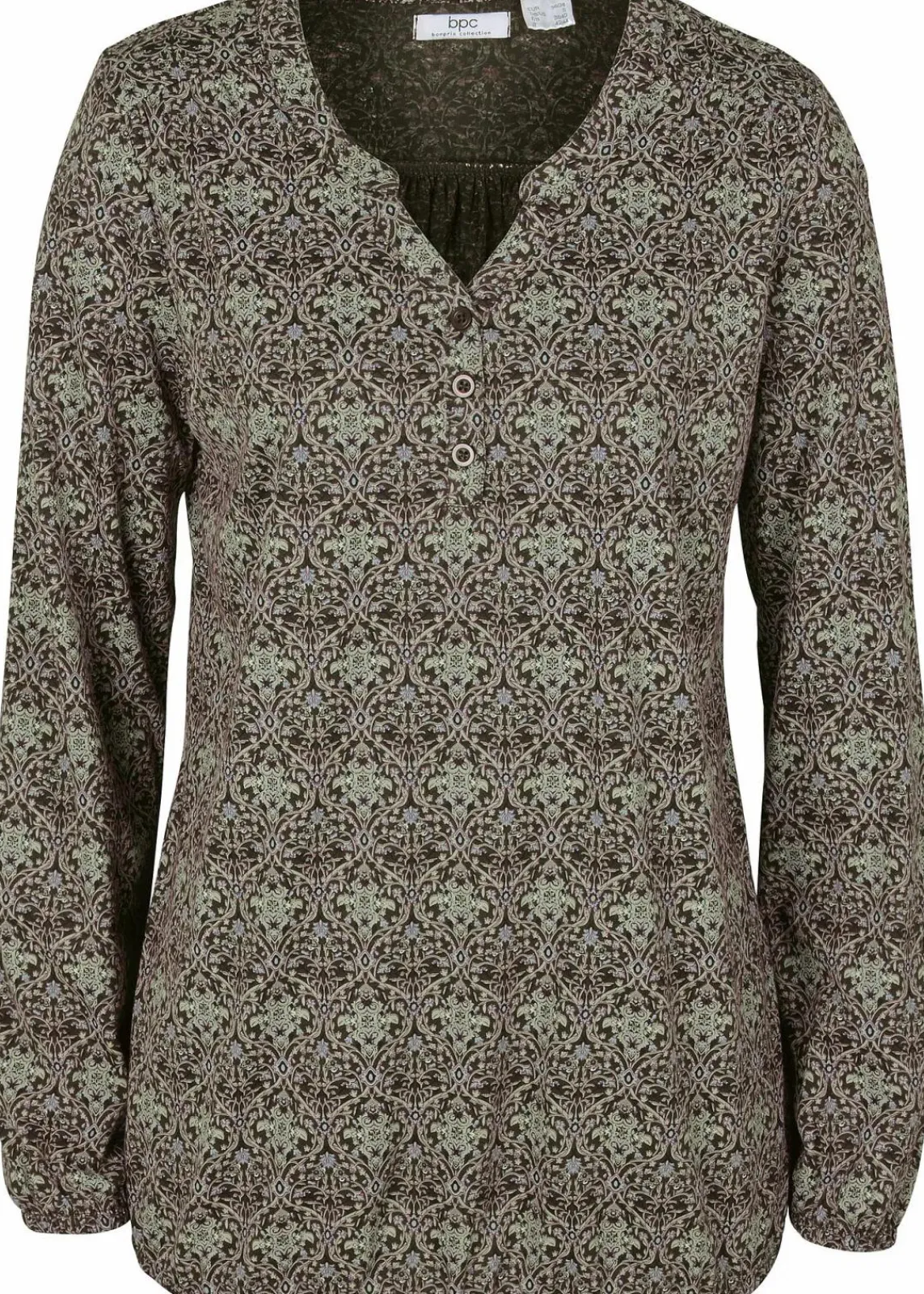 bonprix Shirts & Tops^Bedrucktes Langarmshirt mit Henley-Kragen rauchgrün