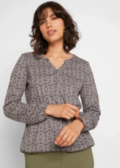 bonprix Shirts & Tops^Bedrucktes Langarmshirt mit Henley-Kragen rauchgrün