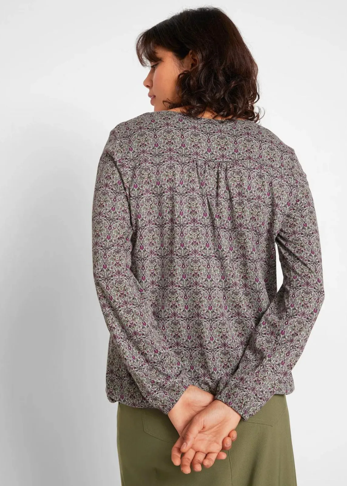 bonprix Shirts & Tops^Bedrucktes Langarmshirt mit Henley-Kragen rauchgrün