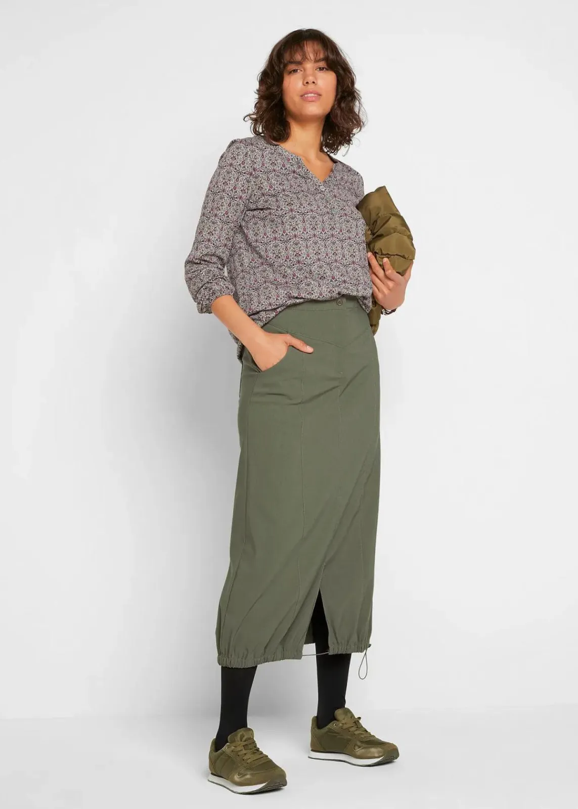 bonprix Shirts & Tops^Bedrucktes Langarmshirt mit Henley-Kragen rauchgrün
