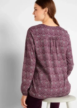 bonprix Shirts & Tops^Bedrucktes Langarmshirt mit Henley-Kragen beere