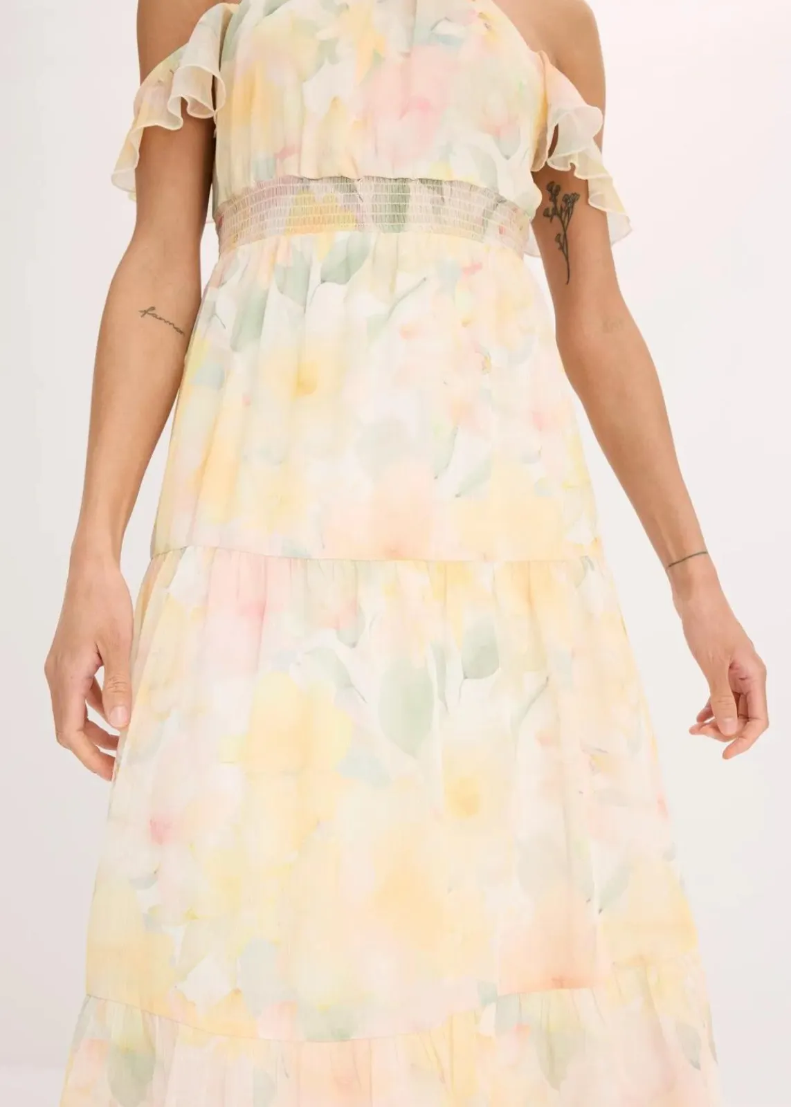 bonprix Bekleidung·Pullover & Strickjacken|Kleider^bedrucktes Maxikleid hellgelb floral