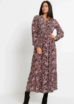 bonprix Bekleidung·Pullover & Strickjacken|Nachhaltigere Materialien^Bedrucktes Maxikleid schwarz/rosa floral