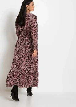 bonprix Bekleidung·Pullover & Strickjacken|Nachhaltigere Materialien^Bedrucktes Maxikleid schwarz/rosa floral
