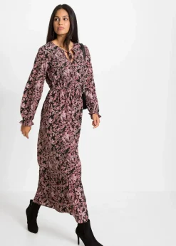 bonprix Bekleidung·Pullover & Strickjacken|Nachhaltigere Materialien^Bedrucktes Maxikleid schwarz/rosa floral