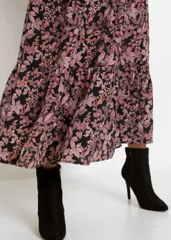 bonprix Bekleidung·Pullover & Strickjacken|Nachhaltigere Materialien^Bedrucktes Maxikleid schwarz/rosa floral