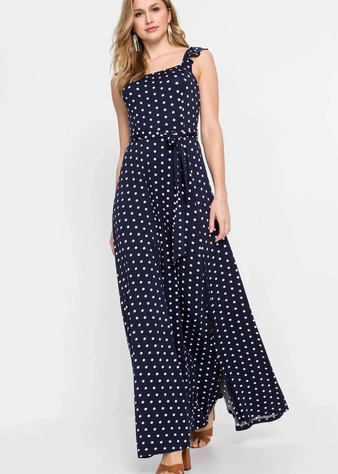 bonprix Nachhaltigere Materialien|Kleider^Bedrucktes Maxikleid dunkelblau gepunktet
