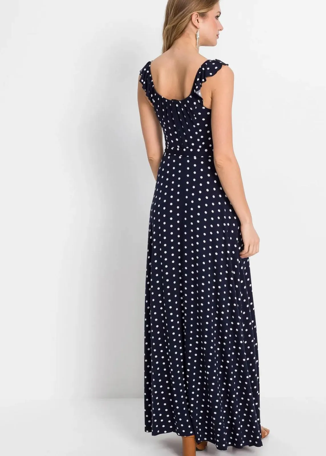 bonprix Nachhaltigere Materialien|Kleider^Bedrucktes Maxikleid dunkelblau gepunktet
