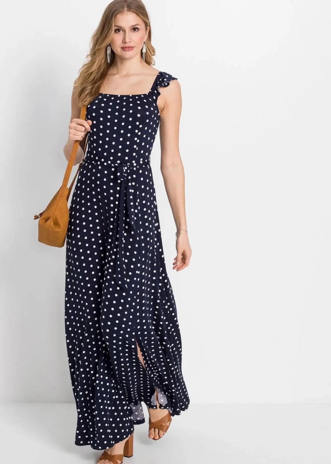 bonprix Nachhaltigere Materialien|Kleider^Bedrucktes Maxikleid dunkelblau gepunktet