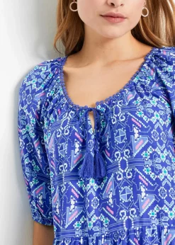 bonprix Bekleidung·Pullover & Strickjacken|Kleider^Bedrucktes Maxikleid aus nachhaltiger Viskose edelsteinblau bedruckt