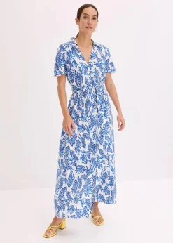 bonprix Nachhaltigere Materialien|Kleider^bedrucktes Maxikleid aus fließender Viskose weiß/blau floral