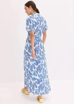 bonprix Nachhaltigere Materialien|Kleider^bedrucktes Maxikleid aus fließender Viskose weiß/blau floral