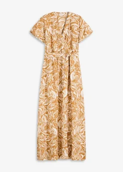 bonprix Nachhaltigere Materialien|Kleider^bedrucktes Maxikleid aus Viskose-Mix wollweiß/hellbraun floral